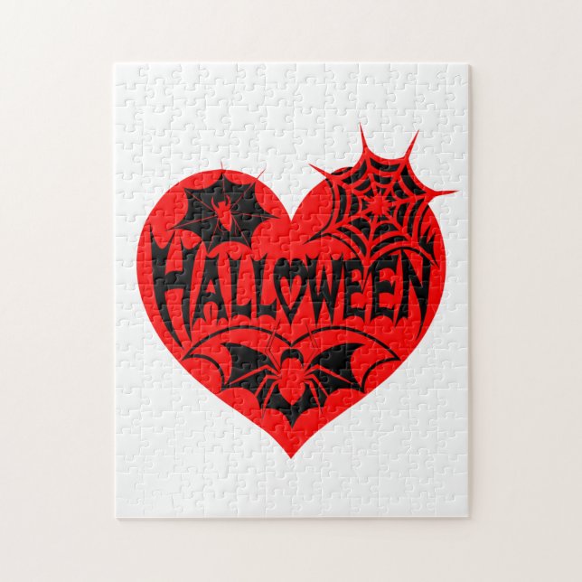 Quebra-cabeça Coração de Halloween, Coração Vermelho, Teia de Ar (Vertical)