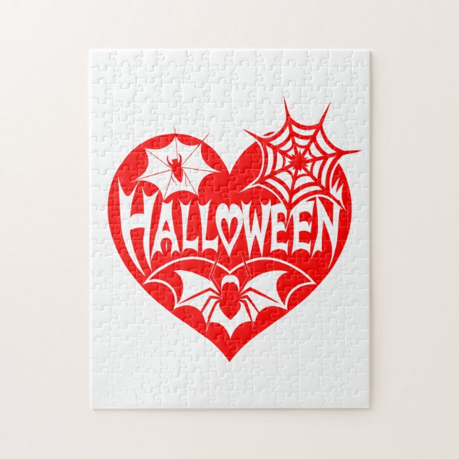 Quebra-cabeça Coração de Halloween, Coração Vermelho, Teia de Ar (Vertical)