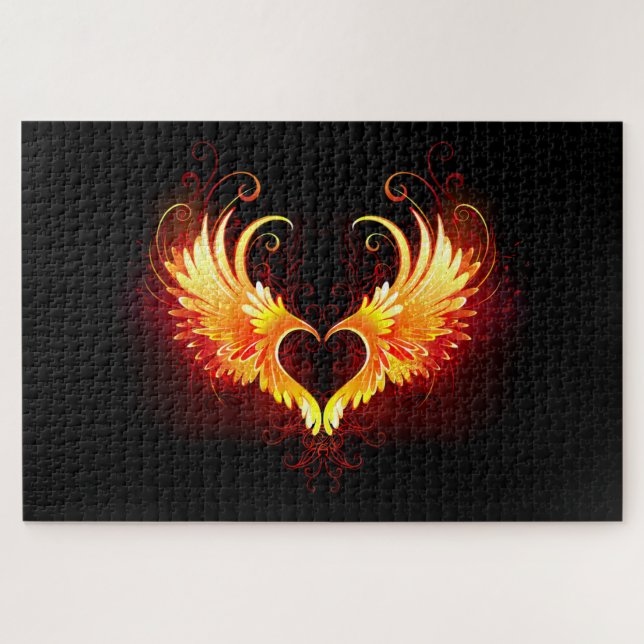 Quebra-cabeça Coração do Anjo Fogo com Asas (Horizontal)