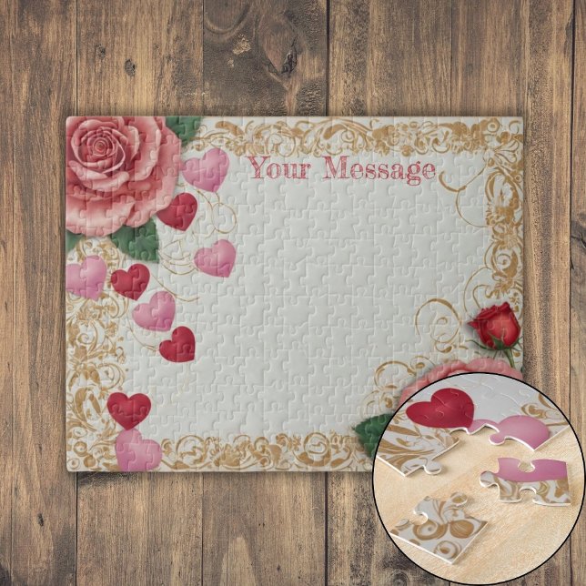 Quebra-cabeça Coração e Rosa personalizados (Personalized Heart and Rose Jigsaw Puzzle)