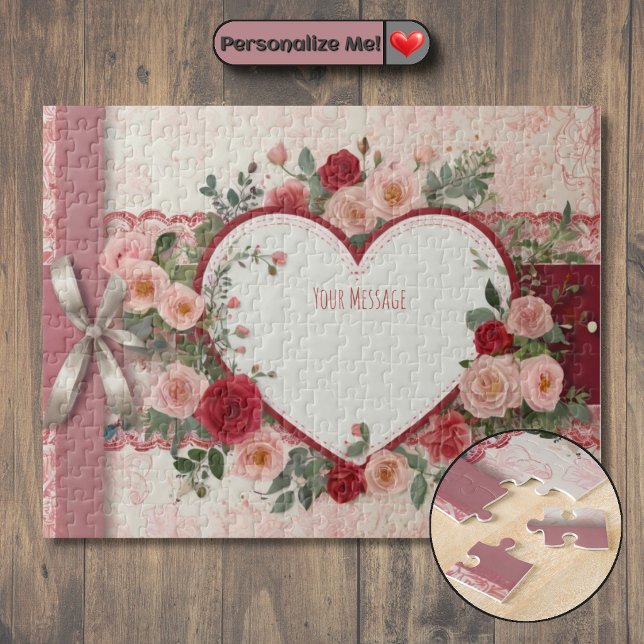Quebra-cabeça Coração e Rosa Personalizáveis (Customizable Heart and Rose Jigsaw Puzzle)