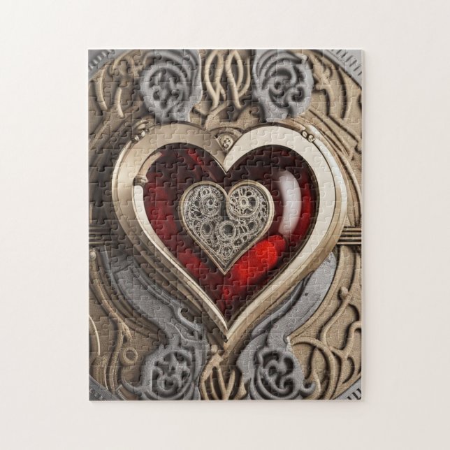 Quebra-cabeça Coração Steampunk - Amor Mecânico insípido (Vertical)