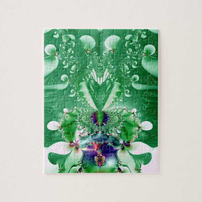 Quebra-cabeça Coração Verde e Flores Fractais (Vertical)