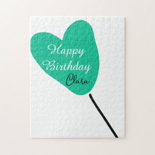 Quebra-cabeça Coração verde feliz aniversário branco balão preto