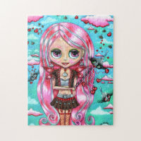 Corações de Cabelo Rosa e Beijos Fadas Grandes Olh
