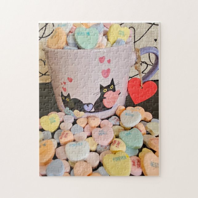 Quebra-cabeça Corações de Doces com Gatos Puzzle (Vertical)
