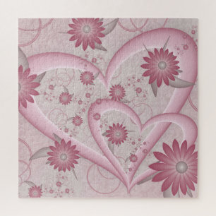Quebra-cabeça Corações e Flores Cor-de-Rosa Abstratos Arte Fract