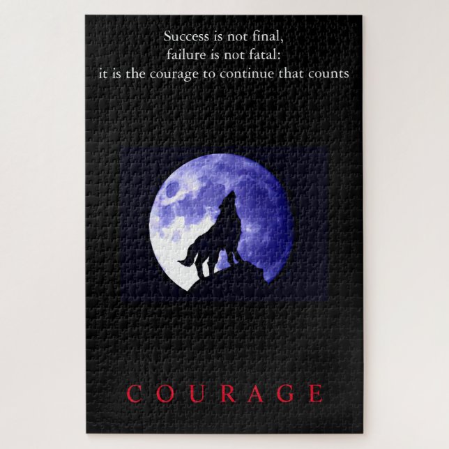Quebra-cabeça Coragem Motivacional de Wolf Blue Night (Vertical)