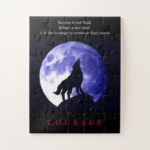 Quebra-cabeça Coragem Motivacional de Wolf Blue Night