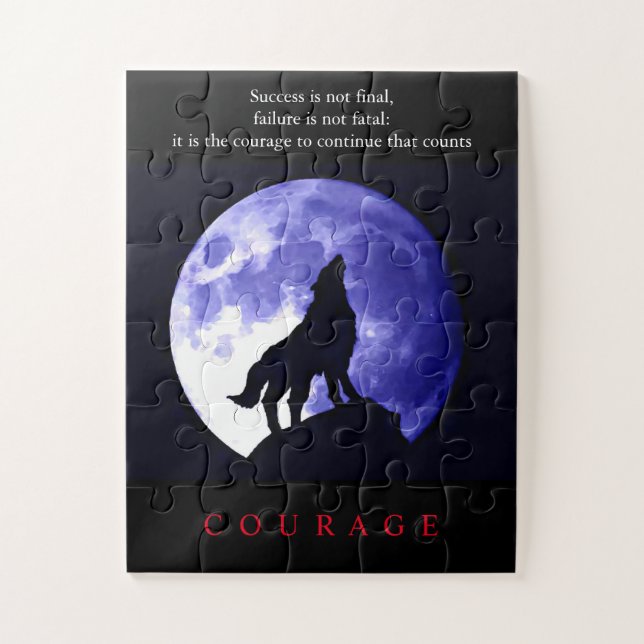 Quebra-cabeça Coragem Motivacional de Wolf Blue Night (Vertical)