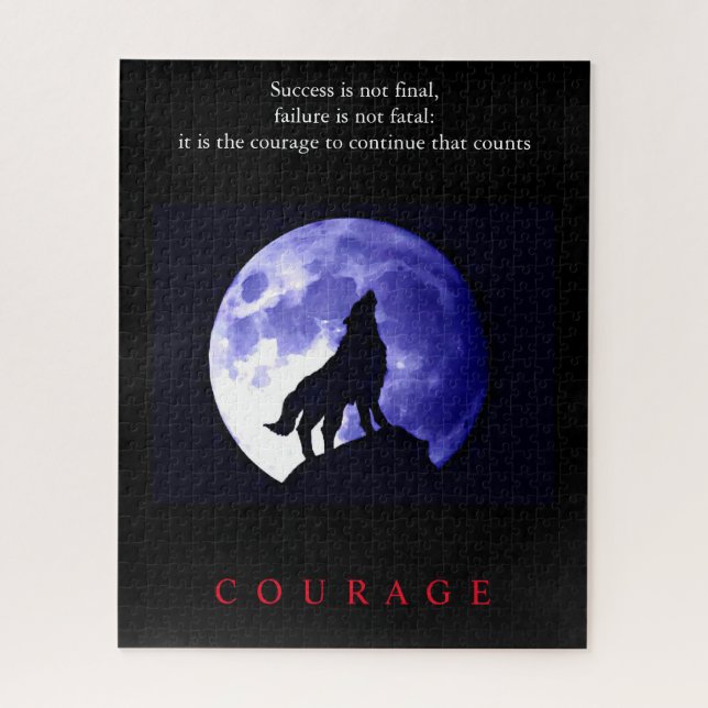 Quebra-cabeça Coragem Motivacional de Wolf Blue Night (Vertical)