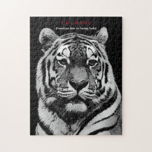 Quebra-cabeça Coragem Motivacional Tigre Preto Branco
