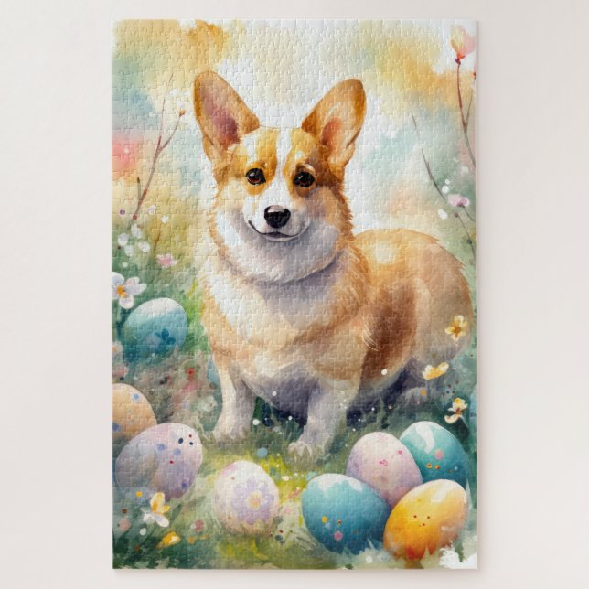 Quebra-cabeça Corgi com Feriado de Ovos de Páscoa (Vertical)