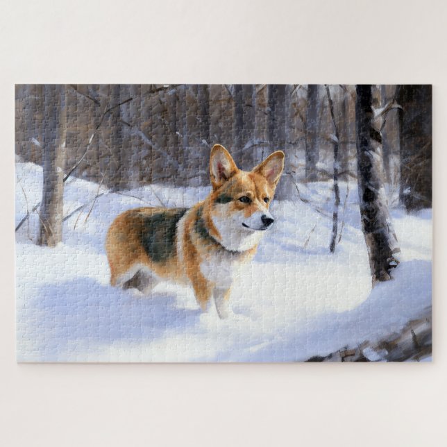 Quebra-cabeça Corgi Deixou nevar no Natal (Horizontal)