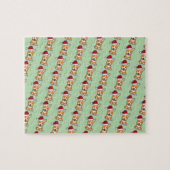 Quebra-cabeça Corgi dog puppy Pembroke Welsh Christmas Santa hat (Horizontal)