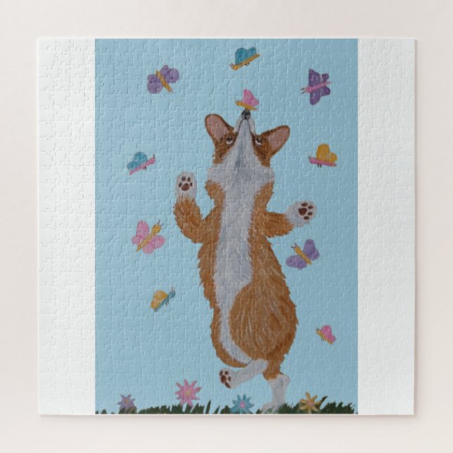 Quebra-cabeça Corgi Galês dançante com borboletas (Vertical)