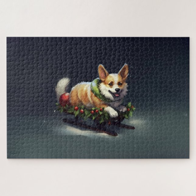 Quebra-cabeça Corgi Natal neve inverno (Horizontal)