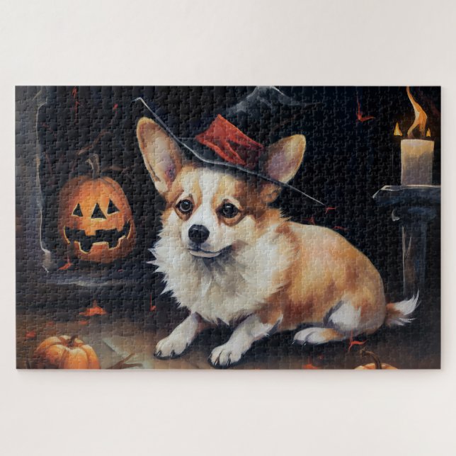 Quebra-cabeça Corgi Pumpkins Halloween Scary (Horizontal)