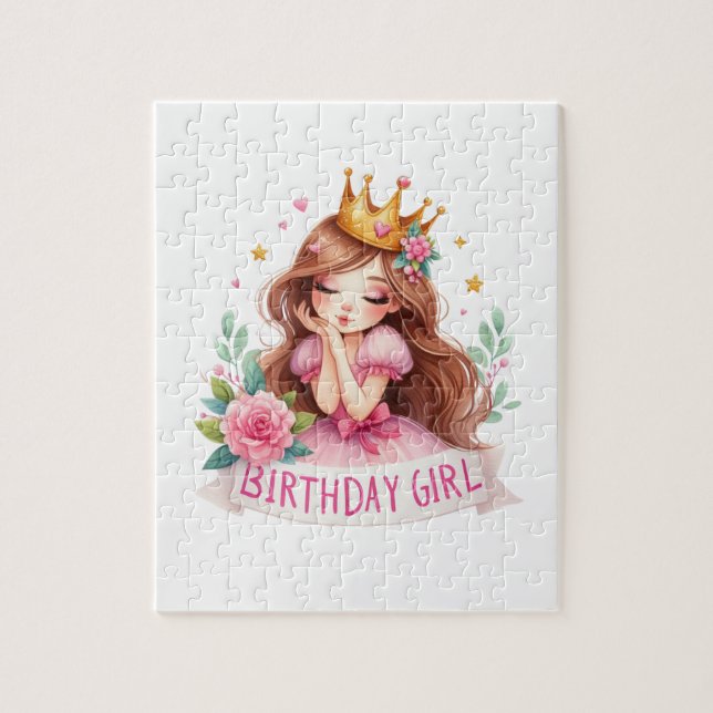 Quebra-cabeça Coroa de Princesa Menina de Aniversário (Vertical)