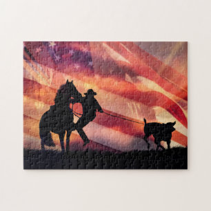 Quebra-cabeça Corpo Americano de Cowboy e Cavalo