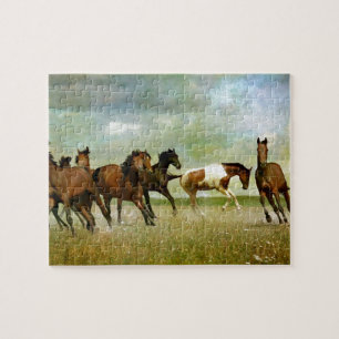 Quebra-cabeça Correndo Cavalos Selvagens - Arte Criativa Vintage