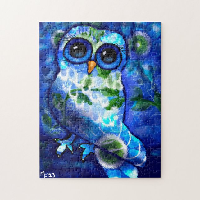 Quebra-cabeça Coruja-Abstrato espiralada azul-esbranquiçada (Vertical)