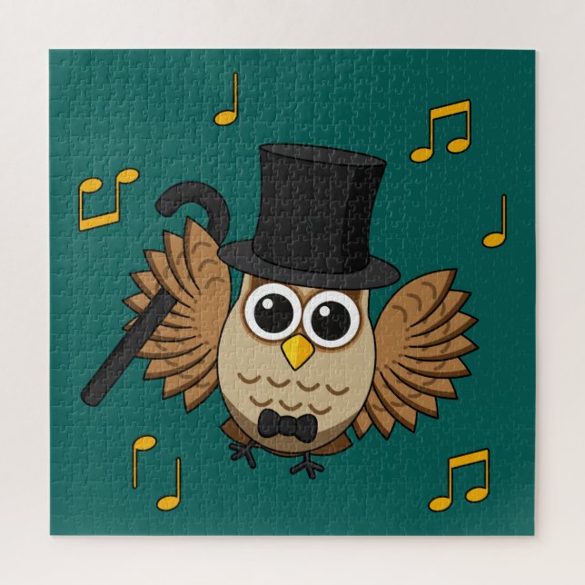 Quebra-cabeça Coruja Dançarina Bonita com Cartoon de Notas de Mú (Vertical)