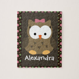 Quebra-cabeça Coruja-Menina Bonita, Rosa/Verde/Marrom