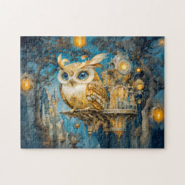 Quebra-cabeça Coruja Mística num Castelo de Árvore à Noite