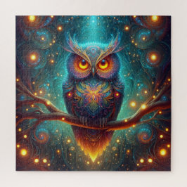 Quebra-cabeça Coruja Psicodélica em Floresta Cósmica