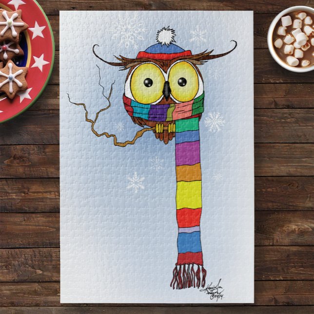 Quebra-cabeça Coruja Snowflakes Scarf Hat Cute (Criador carregado)