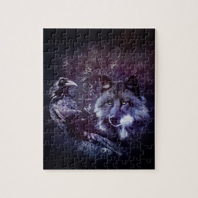 Quebra-cabeça Corvo e lobo - Vegvisir e árvore de vida (Vertical)