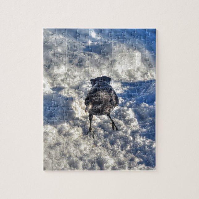 Quebra-cabeça Corvo Negro em Foto de Neve (Vertical)