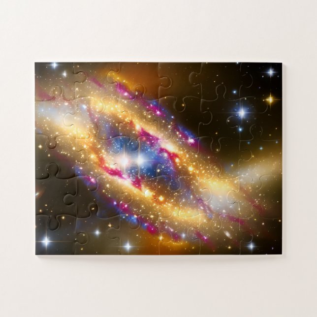 Quebra-cabeça Cosmos Artísticos Azul e Rosa Dourados Fantásticos (Horizontal)