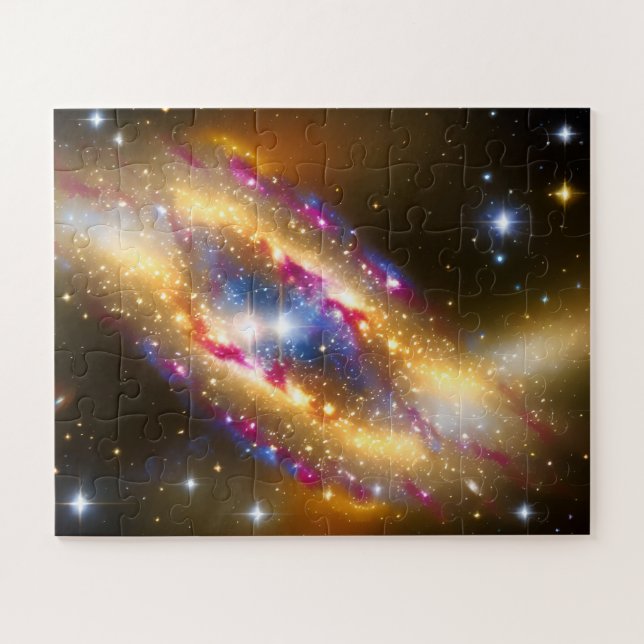 Quebra-cabeça Cosmos Artísticos Dourados Fantásticos Azul e Rosa (Horizontal)