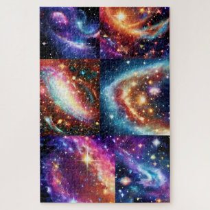 Quebra-cabeça Cosmos do Espaço Dourado Roxo Fragmentado