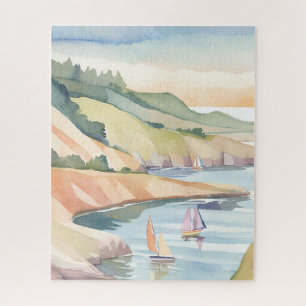 Quebra-cabeça Costa à Vela Aquarela do Oceano de Rhode Island