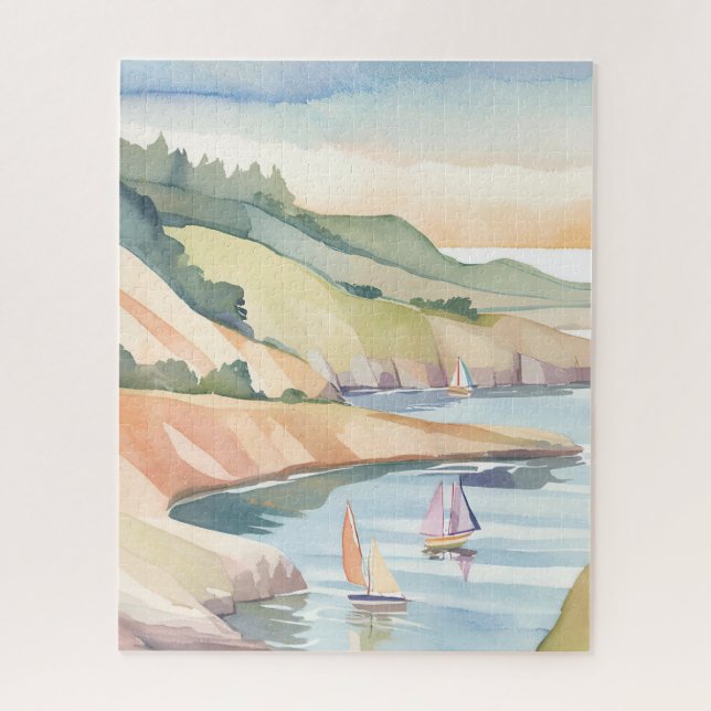Quebra-cabeça Costa de Navegação | Aquarela do Oceano de Rhode I (Vertical)