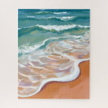 Costa do Oceano | Ondas Azul Água Praia Aquarela