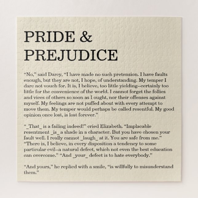 Quebra-cabeça Cotação personalizável de livro Jane Austen (Vertical)