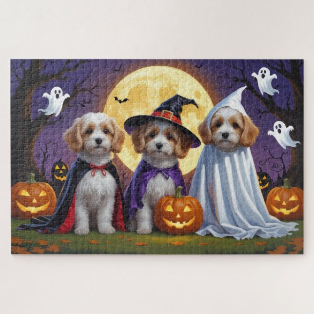 Quebra-cabeça Coton De Tulear Cachorros Pumpkin Halloween Engraç (Horizontal)