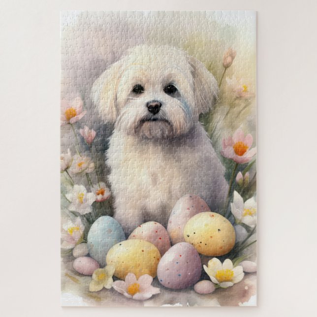 Quebra-cabeça Coton De Tulear com Ovos da Páscoa (Vertical)