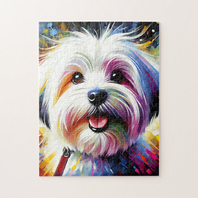 Quebra-cabeça Coton De Tulear Dog Portrait Arte Acrílica Impress (Vertical)