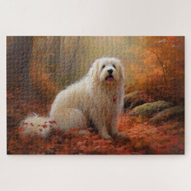 Quebra-cabeça Coton De Tulear nas Folhas de Outono Caem Inspiram (Horizontal)