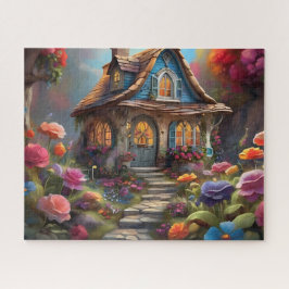 Quebra-cabeça Cottage Azul Caprichoso Jardim de Flores