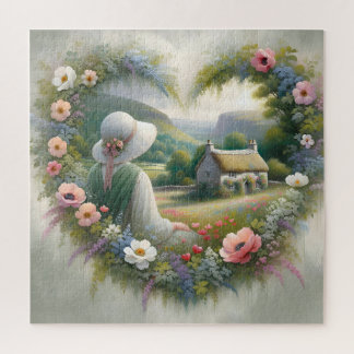 Quebra-cabeça Cottagecore Floral Coração Campo Cottage