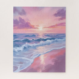Quebra-cabeça Cotton Candy Beach | Pink Ocean Waves Painting