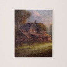 Country Farmhouse Landscape Oil Painting Puzzle 