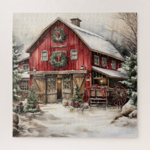 Country Red Barn No Inverno