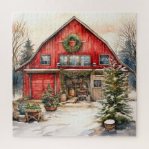 Country Red Barn No Inverno